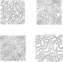 Topography Pattern Square In Irregular Line. Vector Illustration Set.