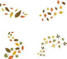 Fallen Autumn Leaves With Flat Design. Isolated On White Background. Vector Illustration Set.