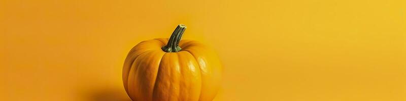 A pumpkin against a yellow background. Generative AI photo