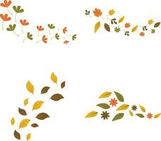 Fallen Autumn Leaves With Flat Design. Isolated On White Background. Vector Illustration Set.