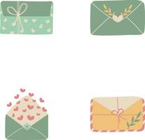 Cute Envelope Illustration With Heart, Flower and Leaf Elements. Vector Illustration Set.