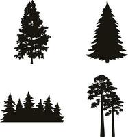 Pine Tree Silhouette With Flat Design. Isolated On White Background. Vector Illustration Set.
