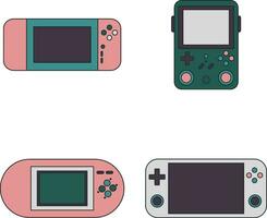 Retro Game Console With Flat Cartoon Design. Vector Illustration Set.