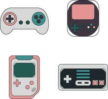 Retro Game Console With Flat Cartoon Design. Vector Illustration Set.