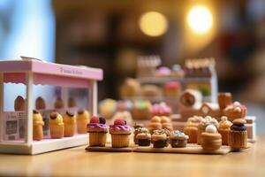 A Taste of Sweetness. A Pop Mart Blindbox Cake Shop with a Clean Background. AI Generative photo