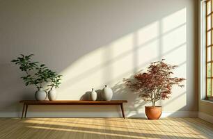 empty white living room with an open door and white wooden floor photo