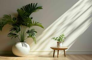 empty white living room with an open door and white wooden floor photo