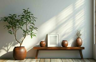 empty white living room with an open door and white wooden floor photo