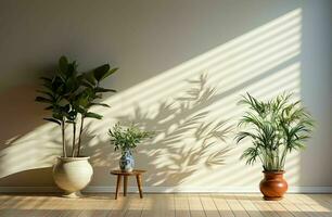 empty white living room with an open door and white wooden floor photo