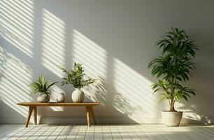 empty white living room with an open door and white wooden floor photo