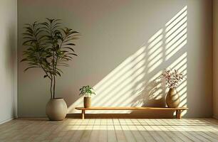 empty white living room with an open door and white wooden floor photo