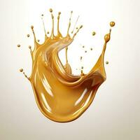 Caramel sauce, Liquid syrup splash, sugar candy caramel or melted toffee, 3d. Generative AI photo