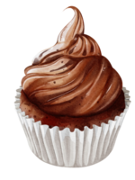 Watercolor of chocolate cupcake png