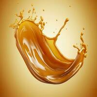 Caramel sauce, Liquid syrup splash, sugar candy caramel or melted toffee, 3d. Generative AI photo