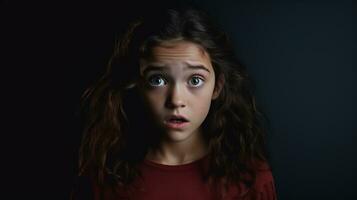 Scared Girl Looking at the Camera Isolated on the Minimalist Background photo