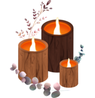 Candles and leaves watercolor png