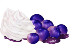 Watercolor of blueberries whipping cream topping dessert png