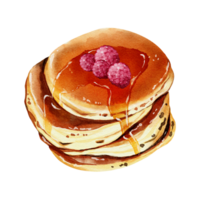 Pancakes with raspberry watercolor png