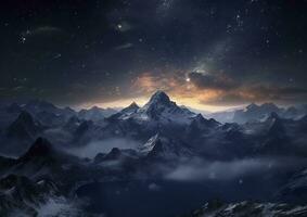 The milky rising in the night sky over the mountains, landscapes, AI Generative photo