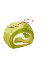 matcha swiss kaka rulla vattenfärg png