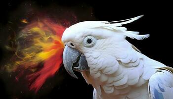 Digital photo manipulation of a white parrot. Generative AI