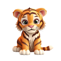 Cartoon Tiger In 3D Style Isolated On a transparent Background AI Generative png