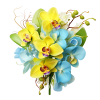 Yellow and blue bunch of flower isolated on a transparent background AI Generative png