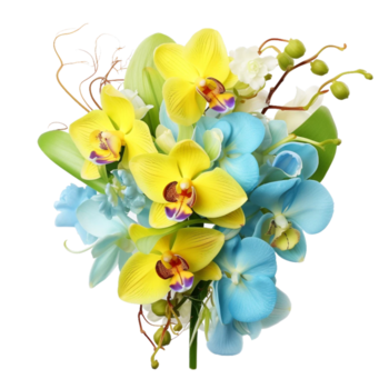 Yellow and blue bunch of flower isolated on a transparent background AI Generative png