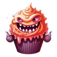 Cartoon Halloween Cupcake isolated on a transparent background AI Generative png