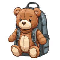 Urso de pelúcia Urso com escola saco isolado em uma transparente fundo ai generativo png