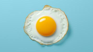 Tasty sunny side up fried egg isolated on a blue background, top view. Ai Generative photo