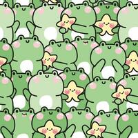 Repeat.Seamless pattern of cute frog with star in various poses background.Reptile vector