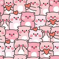 Repeat.Seamless pattern of cute pig with heart in various poses background.Farm vector