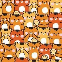 Repeat.Seamless pattern of cute tiger with chick in various poses background.Wild vector