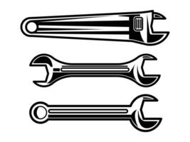 Set of monochrome wrench elements. Isolated on white background vector