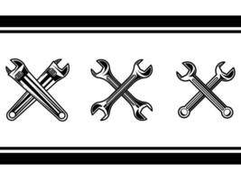 Set of monochrome wrench elements. Isolated on white background vector