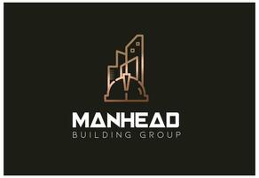 building construction logo with buildings and worker cap vector