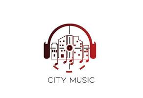 música ciudad logo con música acordes vector