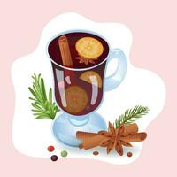 Realistic illustration of mulled wine, Christmas drink vector