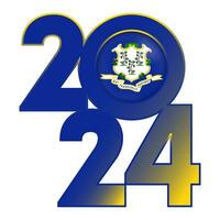 2024 banner with Connecticut state flag inside. Vector illustration.