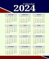 2024 One page wall calendar design template, modern 12 months one page calendar. Modern wall calendar design 2024. Print Ready One Page wall calendar template design for 2024. Week starts on Sunday. vector