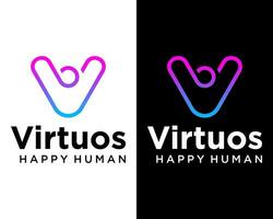 Letter V monogram happy human logo design. vector