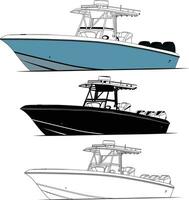 Fishing boat vector line art and one color