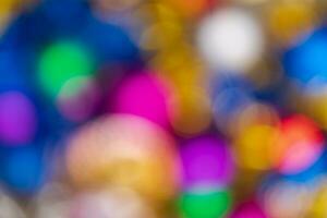 Defocused beautiful Happy New Year holiday decorations, abstract blurry bokeh background effect photo