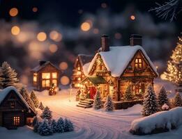 ai generative, Christmas winter fairy village landscape horizontally and vertically photo