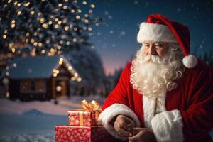 ai generative Santa Claus enjoys being with children on the blessed Christmas Eve photo