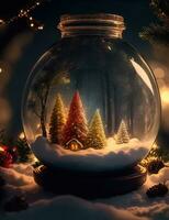 ai generativo vibrante acogedor maravilloso invierno Navidad árbol dentro claro cristal pelota foto