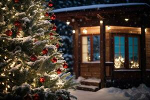 ai generativo, un vibrante acogedor Navidad árbol decoración, Navidad noche celebracion foto