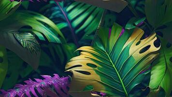 ai generativo, tropical hojas antecedentes con varios ilustración foto