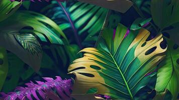 , tropical leaves background with various illustration photo